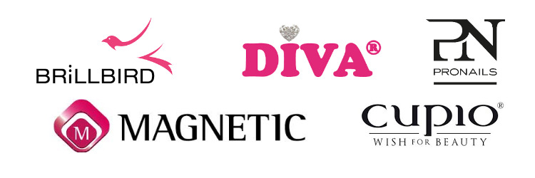 Logo-urile mărcilor BrillBird, Diva, ProNails, Magnetic și Cuccio