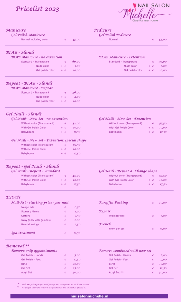 Price List - #1 Nail Salon Michelle - Services Price List - #1 Nail Salon Michelle - Services